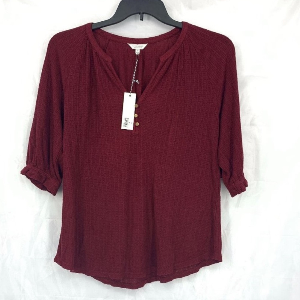 Lucky Brand medium red top elbow sleeve linen viscose F